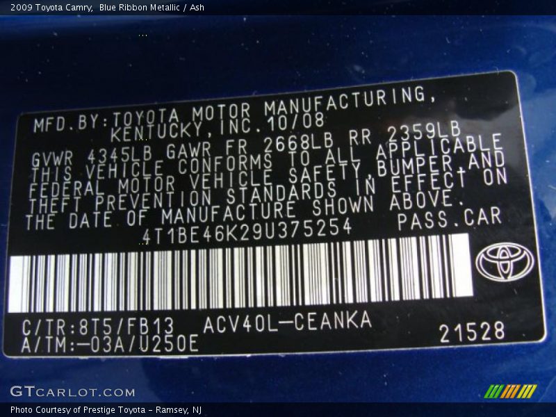 Blue Ribbon Metallic / Ash 2009 Toyota Camry