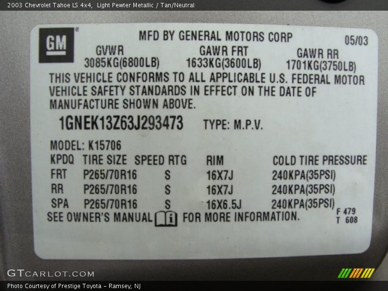 Light Pewter Metallic / Tan/Neutral 2003 Chevrolet Tahoe LS 4x4