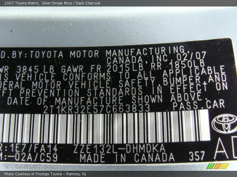 Silver Streak Mica / Dark Charcoal 2007 Toyota Matrix