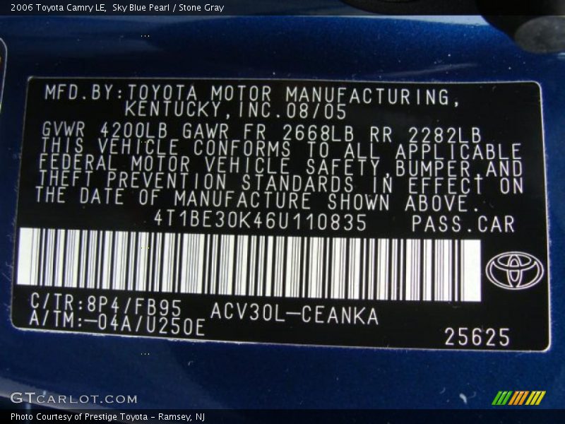 Sky Blue Pearl / Stone Gray 2006 Toyota Camry LE