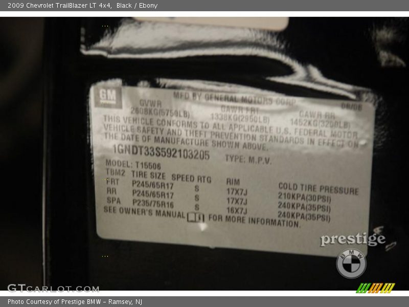Black / Ebony 2009 Chevrolet TrailBlazer LT 4x4