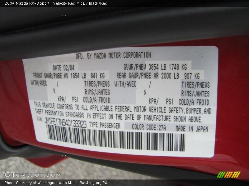 Velocity Red Mica / Black/Red 2004 Mazda RX-8 Sport