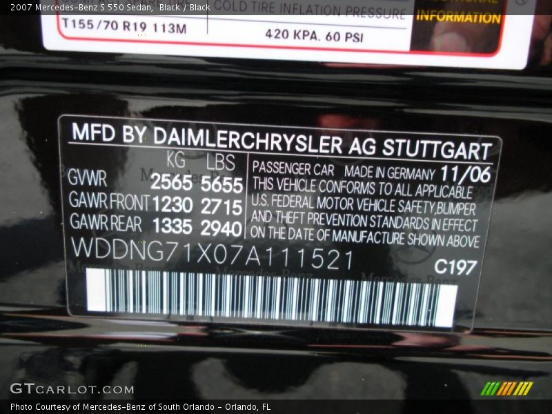 Black / Black 2007 Mercedes-Benz S 550 Sedan