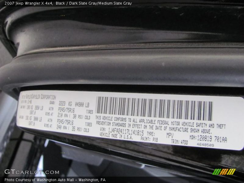 Black / Dark Slate Gray/Medium Slate Gray 2007 Jeep Wrangler X 4x4