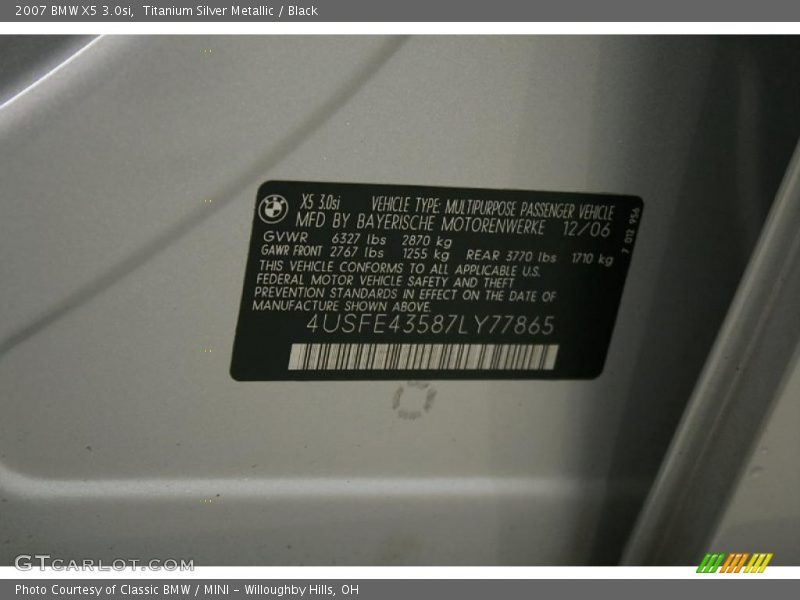 Titanium Silver Metallic / Black 2007 BMW X5 3.0si