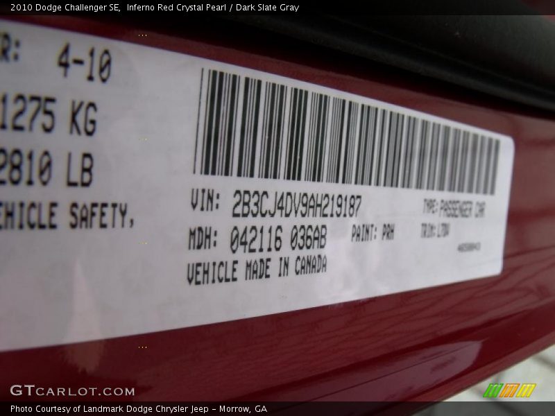Inferno Red Crystal Pearl / Dark Slate Gray 2010 Dodge Challenger SE