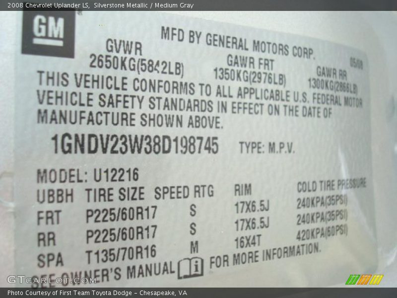 Silverstone Metallic / Medium Gray 2008 Chevrolet Uplander LS