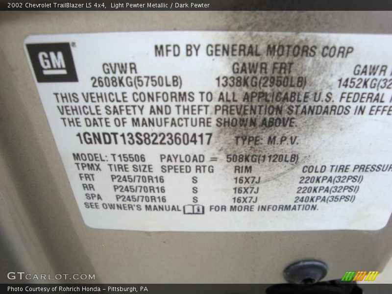 Light Pewter Metallic / Dark Pewter 2002 Chevrolet TrailBlazer LS 4x4