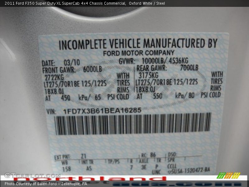 Oxford White / Steel 2011 Ford F350 Super Duty XL SuperCab 4x4 Chassis Commercial