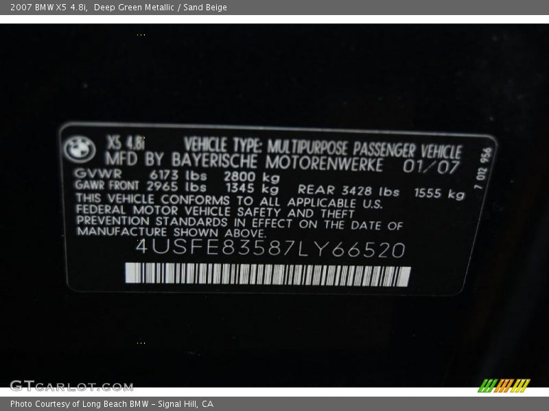 Deep Green Metallic / Sand Beige 2007 BMW X5 4.8i