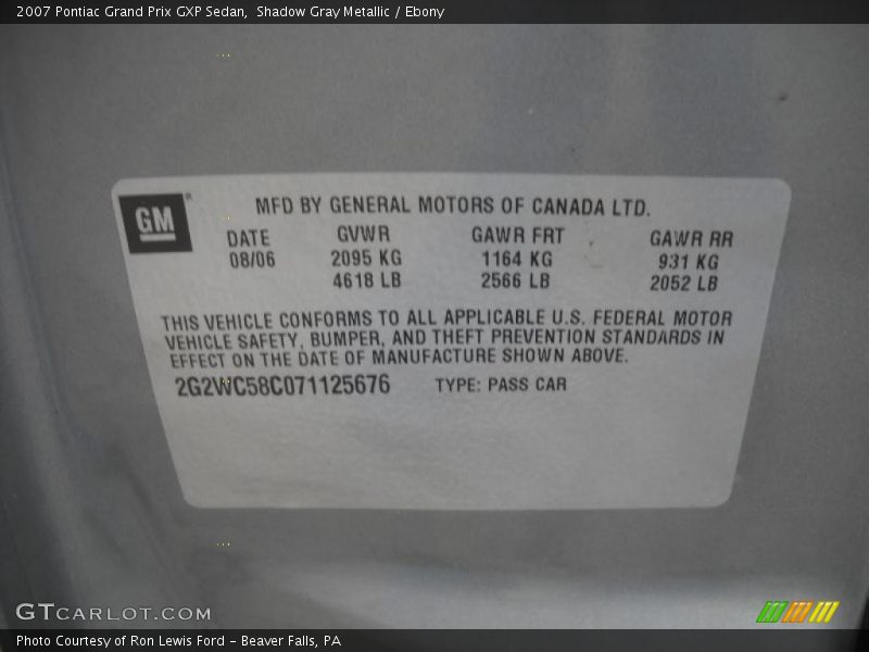 Shadow Gray Metallic / Ebony 2007 Pontiac Grand Prix GXP Sedan