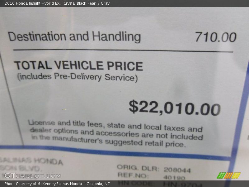 Crystal Black Pearl / Gray 2010 Honda Insight Hybrid EX