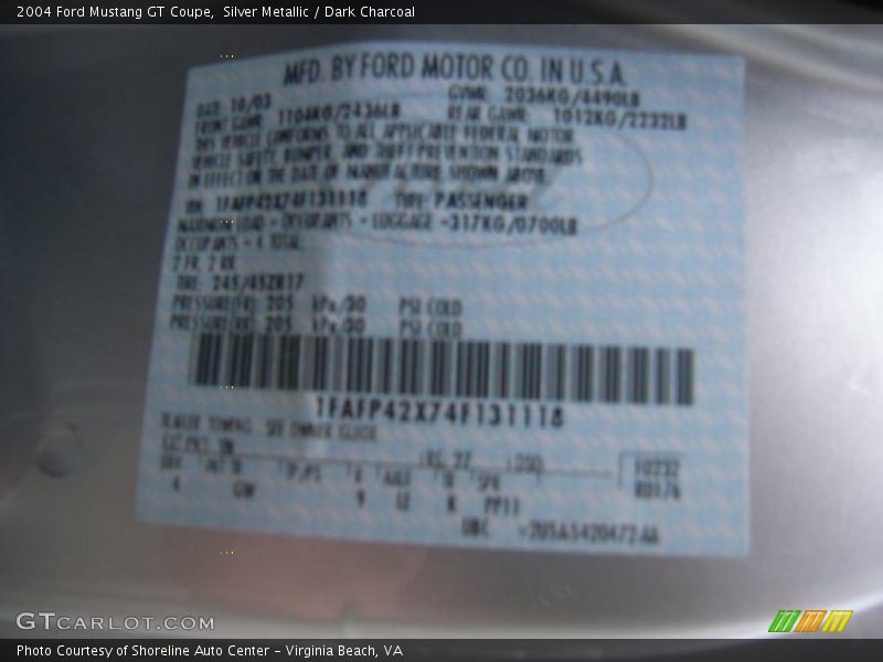 Silver Metallic / Dark Charcoal 2004 Ford Mustang GT Coupe