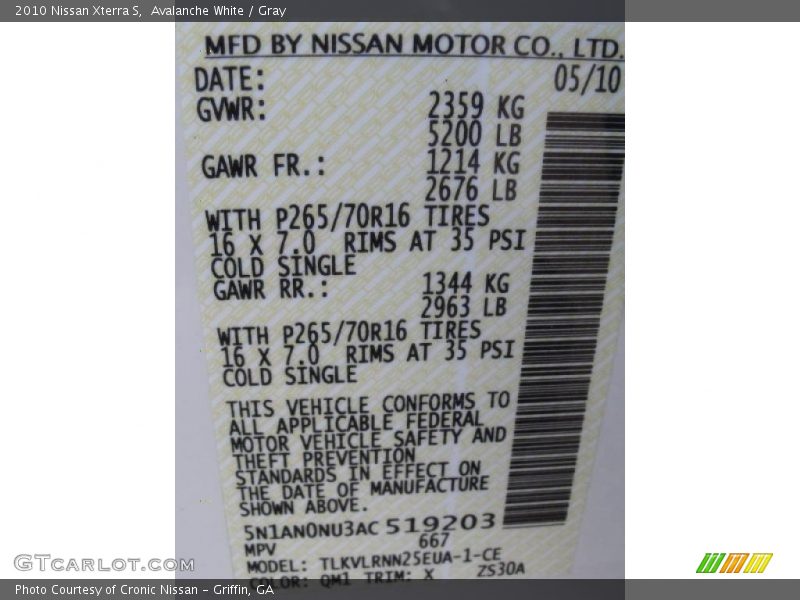 Avalanche White / Gray 2010 Nissan Xterra S