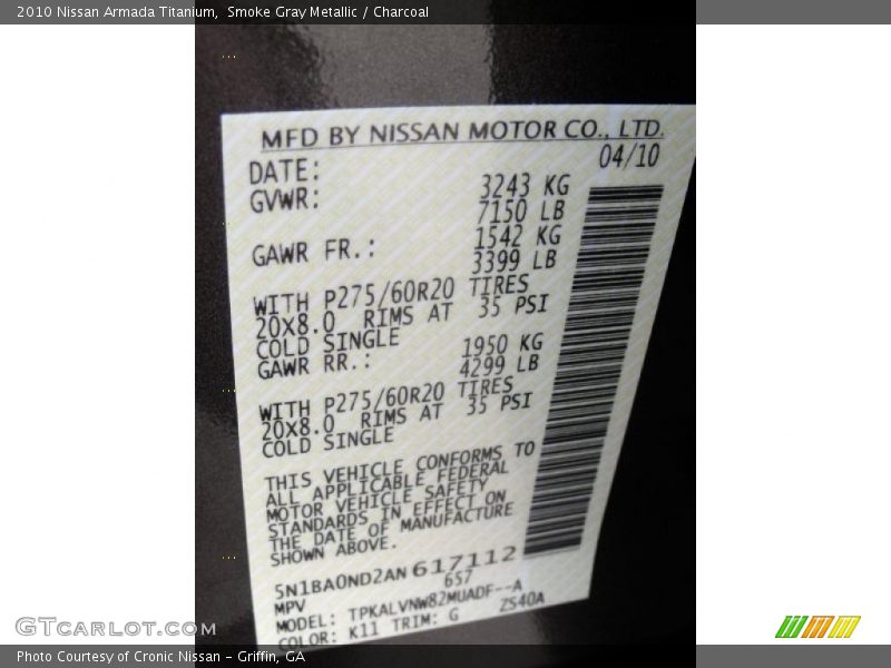 Smoke Gray Metallic / Charcoal 2010 Nissan Armada Titanium