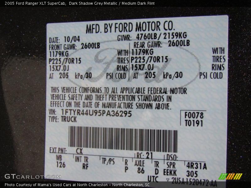 Dark Shadow Grey Metallic / Medium Dark Flint 2005 Ford Ranger XLT SuperCab