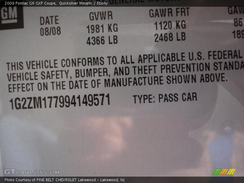 Quicksilver Metallic / Ebony 2009 Pontiac G6 GXP Coupe