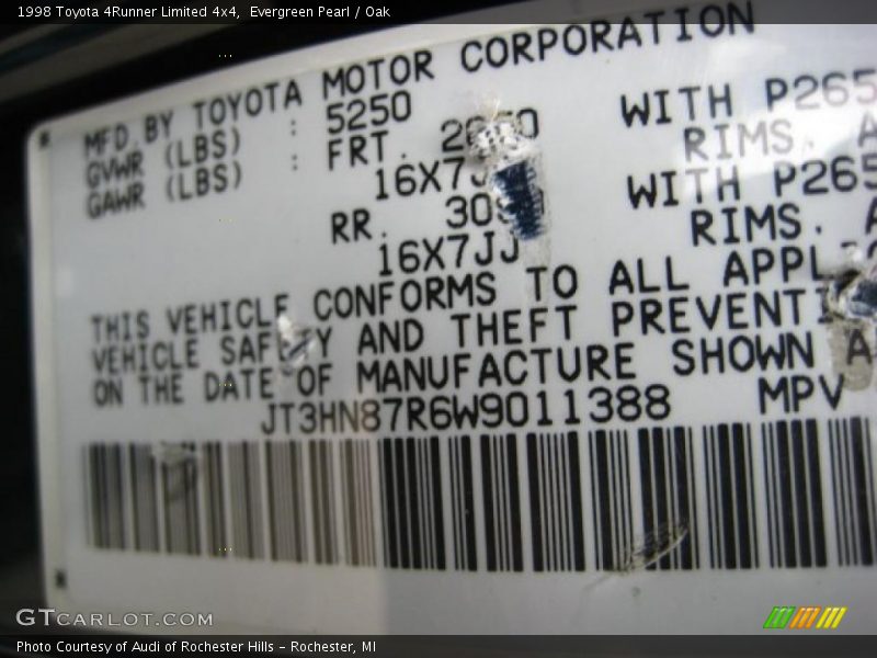 Evergreen Pearl / Oak 1998 Toyota 4Runner Limited 4x4