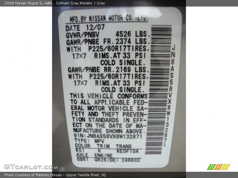 Gotham Gray Metallic / Gray 2008 Nissan Rogue SL AWD