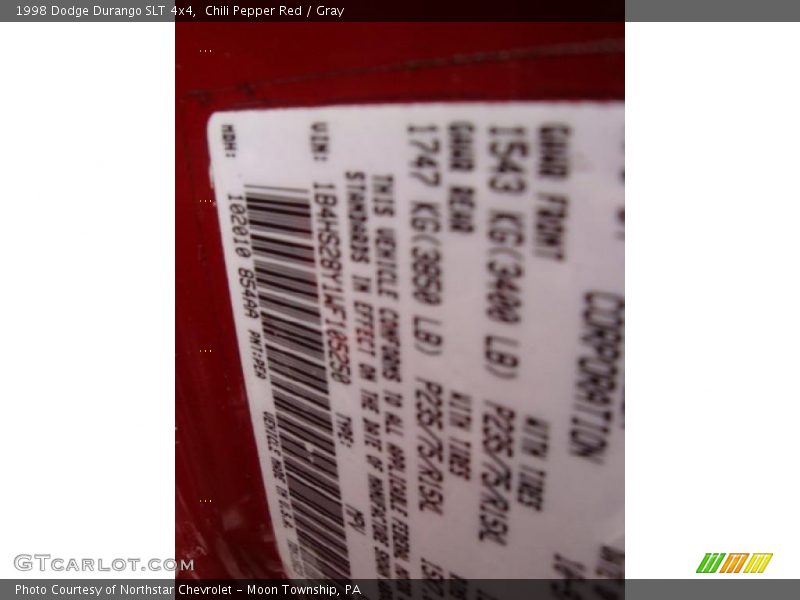 Chili Pepper Red / Gray 1998 Dodge Durango SLT 4x4