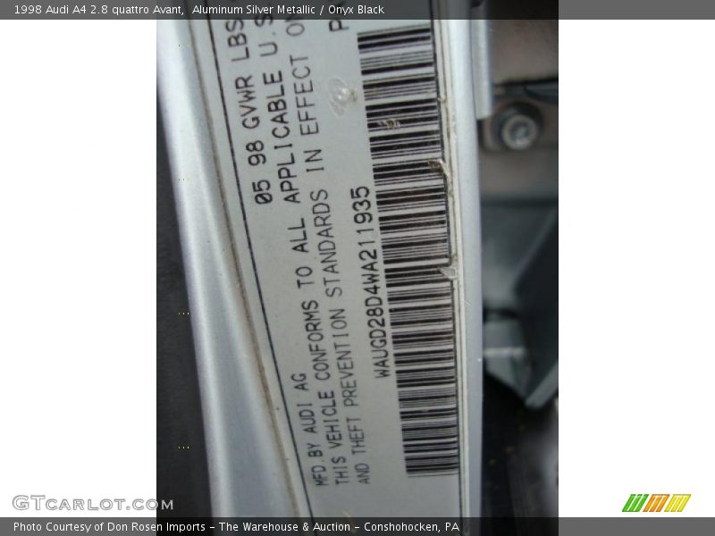 Aluminum Silver Metallic / Onyx Black 1998 Audi A4 2.8 quattro Avant