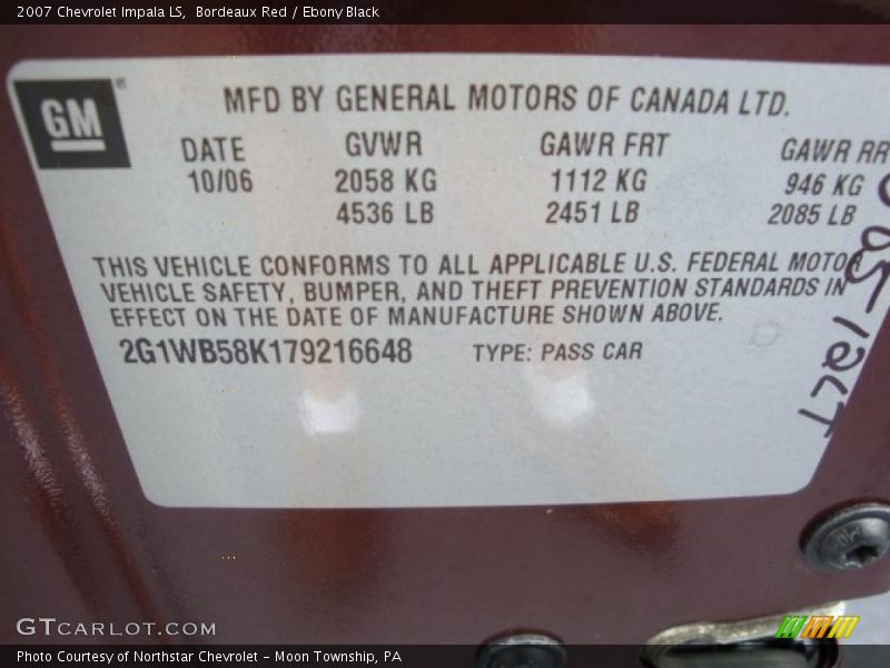 Bordeaux Red / Ebony Black 2007 Chevrolet Impala LS