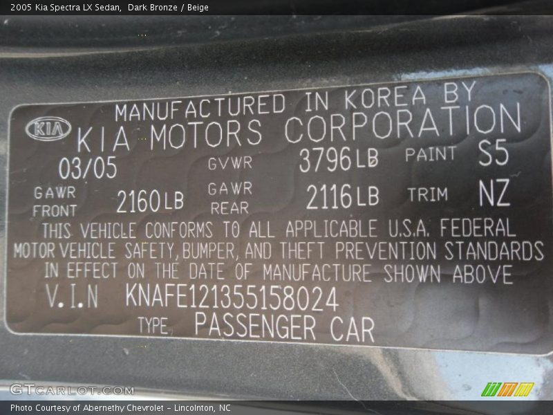 Dark Bronze / Beige 2005 Kia Spectra LX Sedan