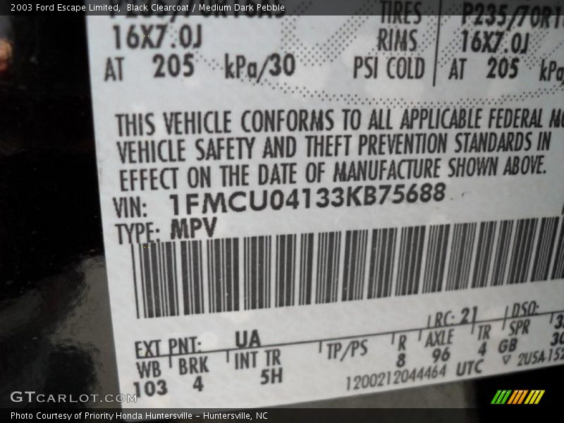 Black Clearcoat / Medium Dark Pebble 2003 Ford Escape Limited