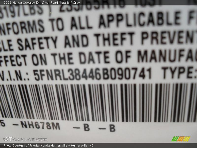 Silver Pearl Metallic / Gray 2006 Honda Odyssey EX