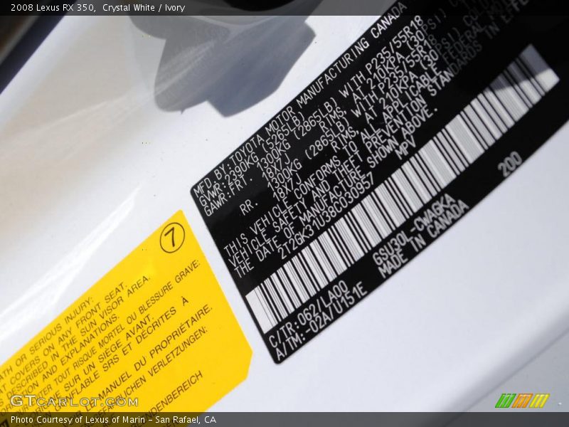 Crystal White / Ivory 2008 Lexus RX 350