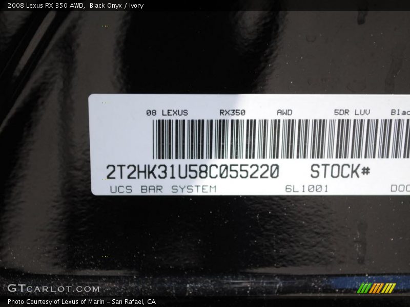Black Onyx / Ivory 2008 Lexus RX 350 AWD