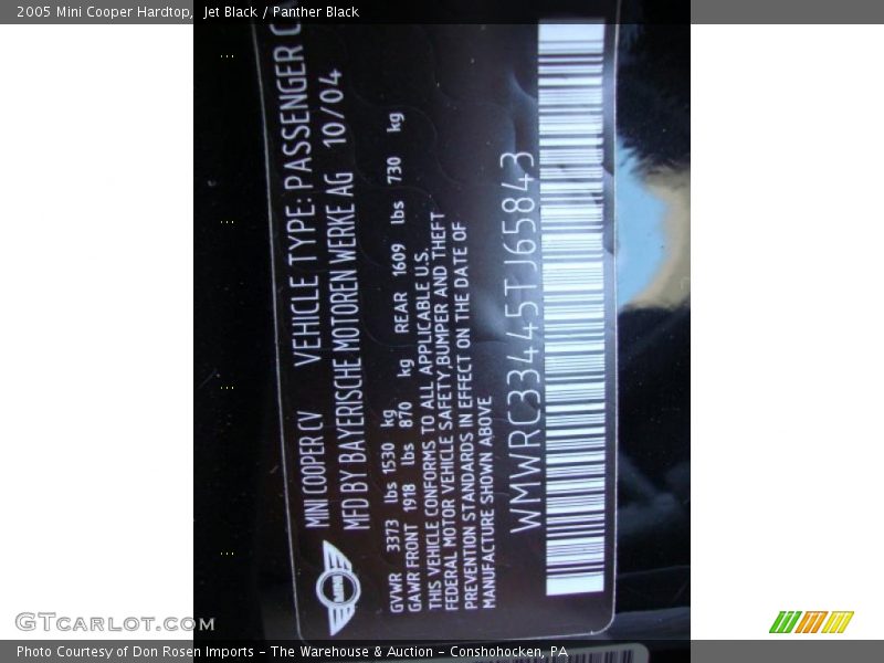 Jet Black / Panther Black 2005 Mini Cooper Hardtop
