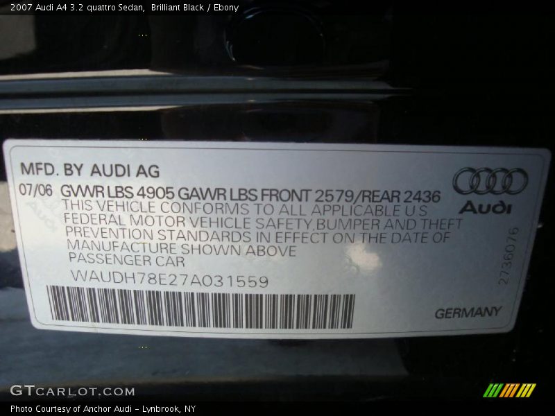 Brilliant Black / Ebony 2007 Audi A4 3.2 quattro Sedan