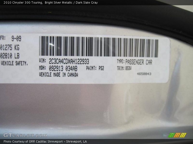 Bright Silver Metallic / Dark Slate Gray 2010 Chrysler 300 Touring