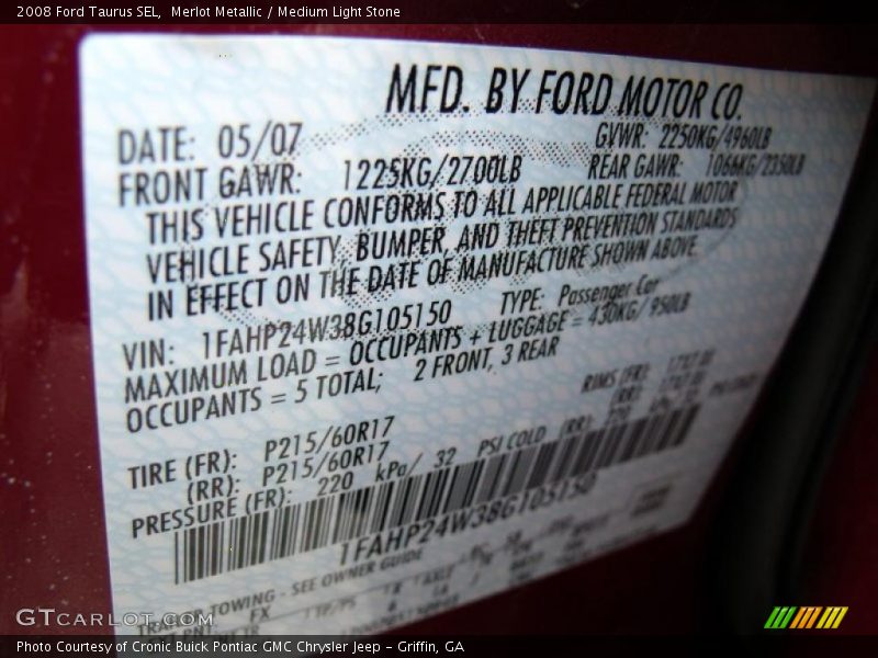 Merlot Metallic / Medium Light Stone 2008 Ford Taurus SEL