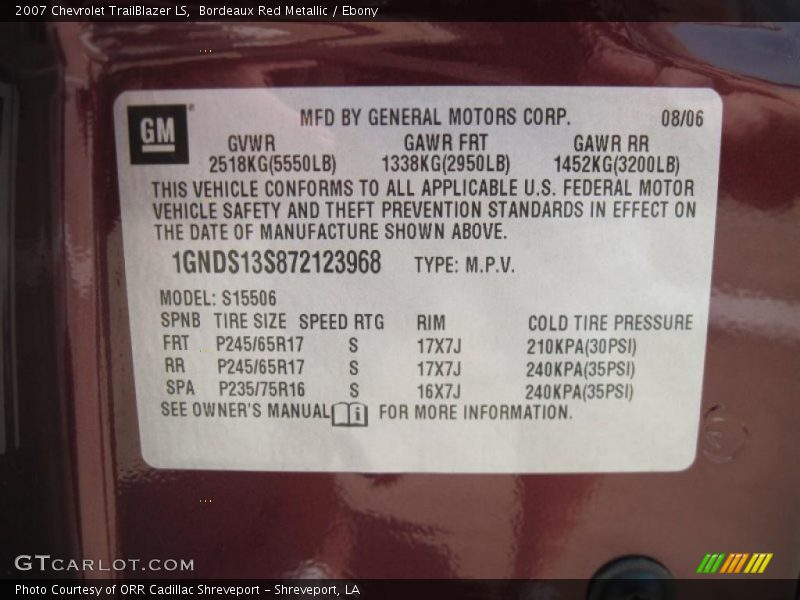Bordeaux Red Metallic / Ebony 2007 Chevrolet TrailBlazer LS