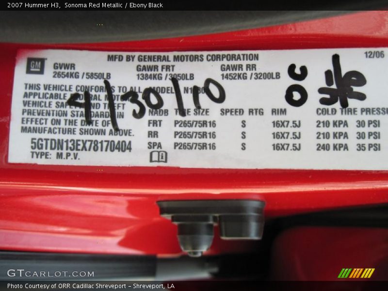 Sonoma Red Metallic / Ebony Black 2007 Hummer H3