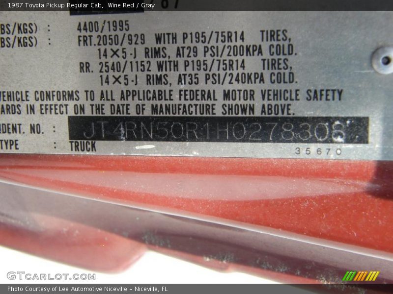 Wine Red / Gray 1987 Toyota Pickup Regular Cab