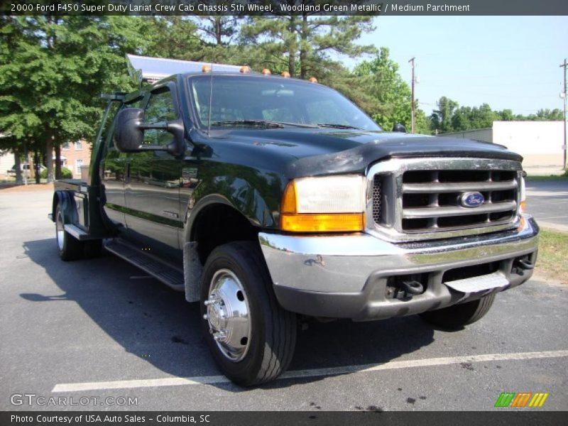 Woodland Green Metallic / Medium Parchment 2000 Ford F450 Super Duty Lariat Crew Cab Chassis 5th Wheel