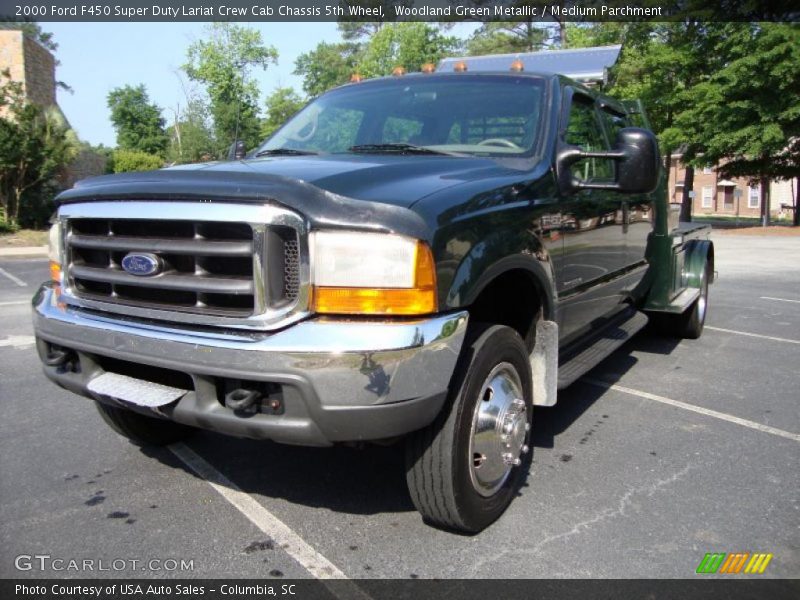 Woodland Green Metallic / Medium Parchment 2000 Ford F450 Super Duty Lariat Crew Cab Chassis 5th Wheel