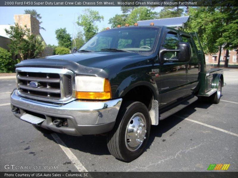 Woodland Green Metallic / Medium Parchment 2000 Ford F450 Super Duty Lariat Crew Cab Chassis 5th Wheel