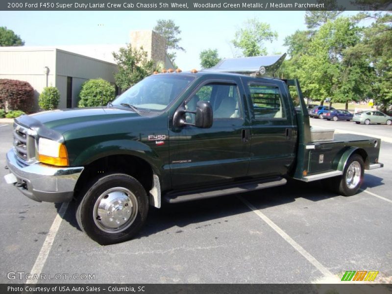 Woodland Green Metallic / Medium Parchment 2000 Ford F450 Super Duty Lariat Crew Cab Chassis 5th Wheel