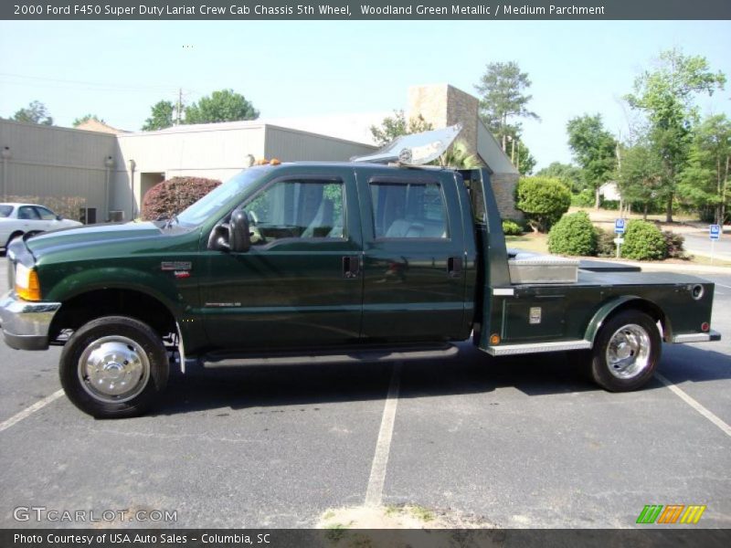 Woodland Green Metallic / Medium Parchment 2000 Ford F450 Super Duty Lariat Crew Cab Chassis 5th Wheel