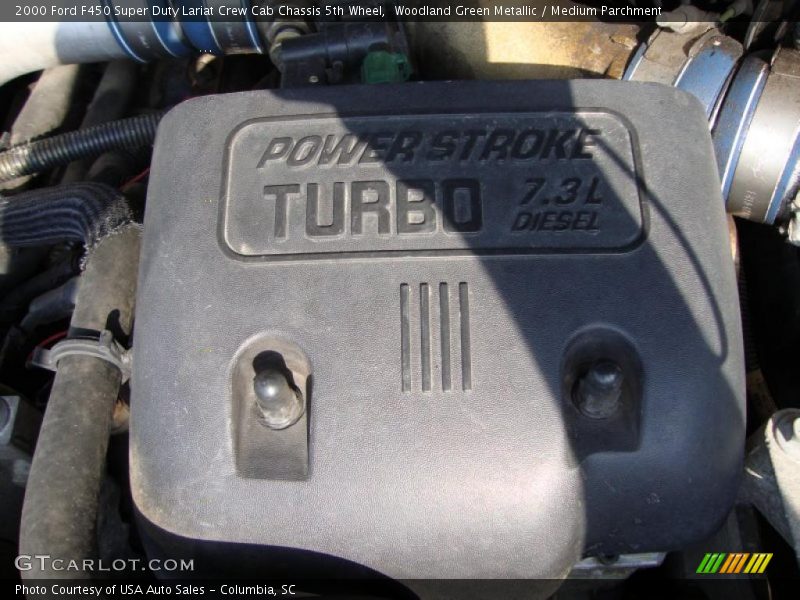 Woodland Green Metallic / Medium Parchment 2000 Ford F450 Super Duty Lariat Crew Cab Chassis 5th Wheel