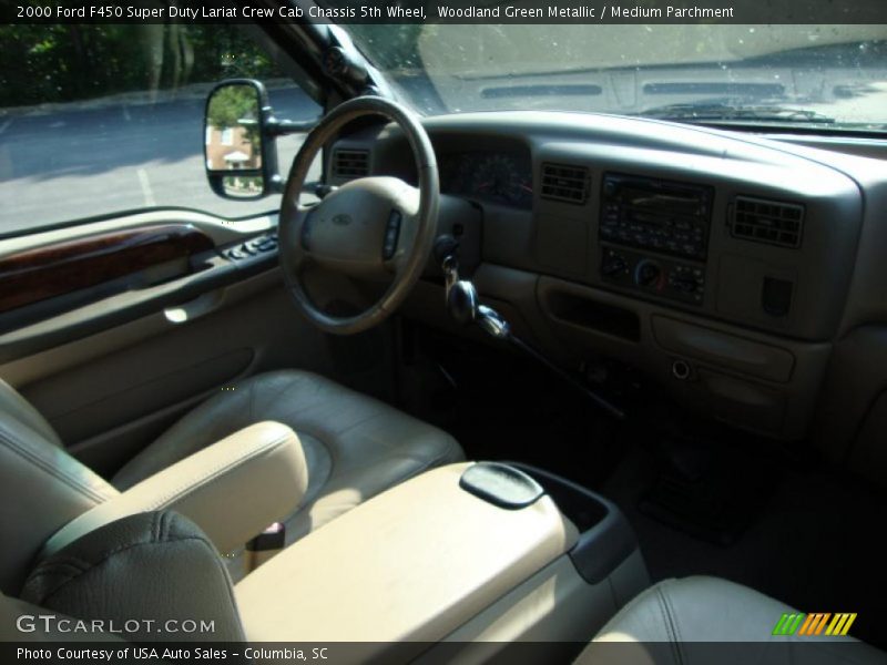 Woodland Green Metallic / Medium Parchment 2000 Ford F450 Super Duty Lariat Crew Cab Chassis 5th Wheel