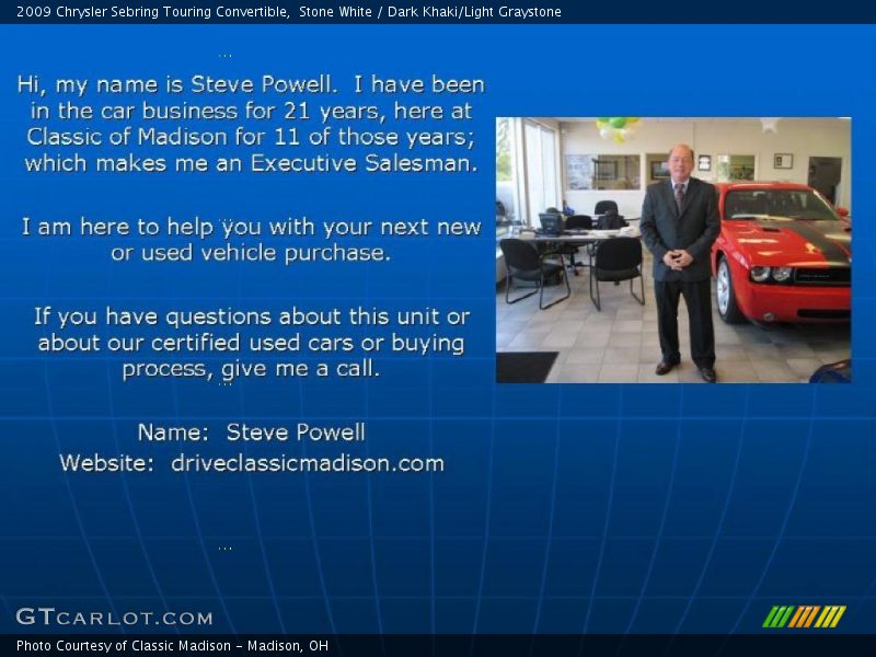 Stone White / Dark Khaki/Light Graystone 2009 Chrysler Sebring Touring Convertible