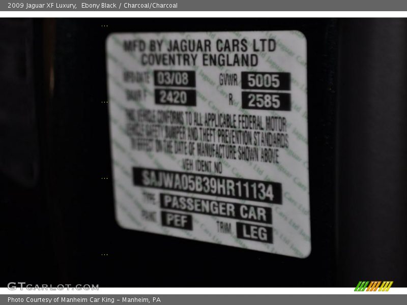 Ebony Black / Charcoal/Charcoal 2009 Jaguar XF Luxury