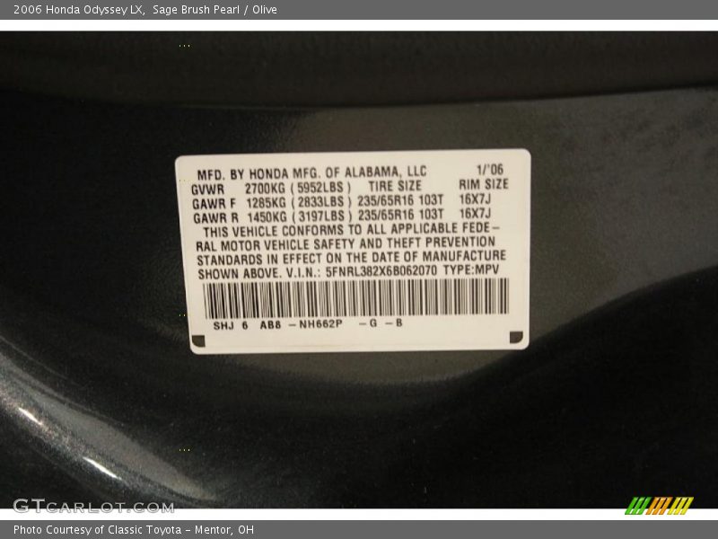 Sage Brush Pearl / Olive 2006 Honda Odyssey LX
