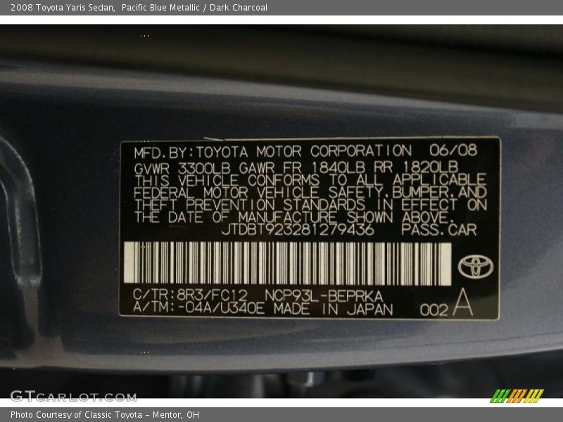 Pacific Blue Metallic / Dark Charcoal 2008 Toyota Yaris Sedan