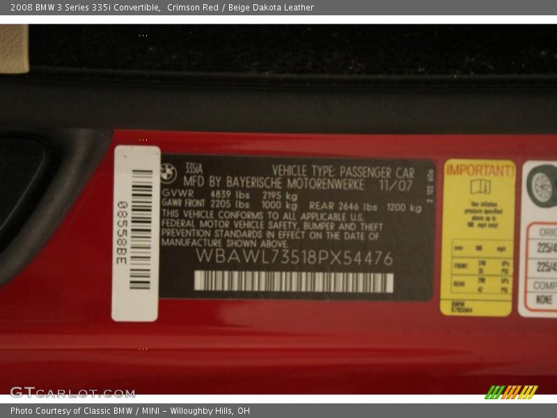 Crimson Red / Beige Dakota Leather 2008 BMW 3 Series 335i Convertible